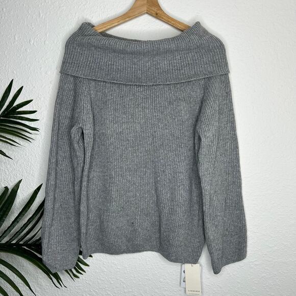 Commense Gray Oversized Overfold Off The Shoulder Knit Sweater S NWT - Picture 3 of 8